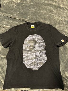 Bape Black Tee with Gray Camo Ape Head Graphic
